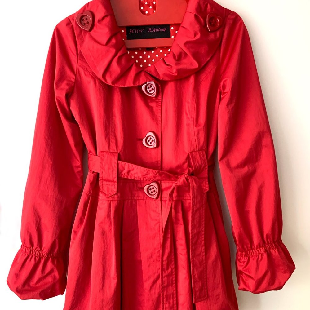 Betsey Johnson Red, Peplum Trench Coat - Medium